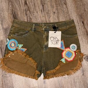 Chaser • Patchwork Boho Denim Fray Edge Denim Shorts